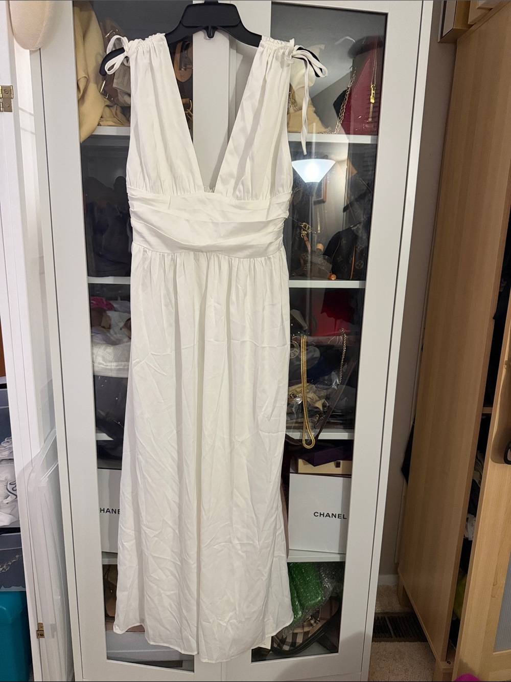 Cider White Tie-Shoulder V-Neck Maxi Dress